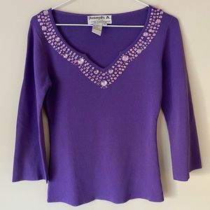 Joseph A Women's Petite Decorative V-Neck Purple Top - S - Pre-owned